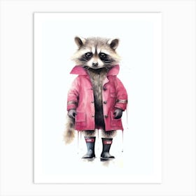 Pink Raccoon Wearing Yellow Boots 1 Art Print