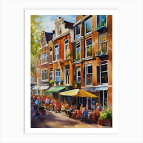 The city of Amsterdam, Netherlands, streets, cafes, passing by, the beauty of summer, oil colors.15 Art Print