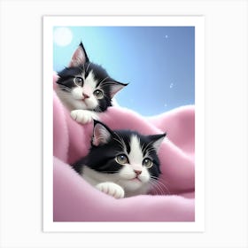Fluffy Adorable Kittens On Pink Blanket Art Print