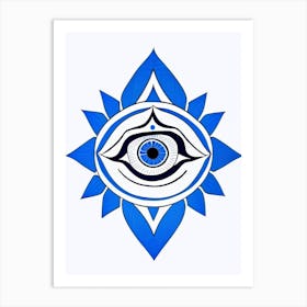 The Ajna Chakra, Symbol, Third Eye Blue & White 1 Art Print