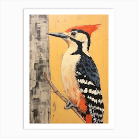 Woodpecker, Woodblock Animal Drawing 1 Art Print