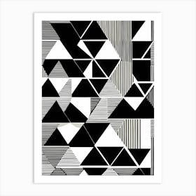 Retro Inspired Linocut Abstract Shapes Black And White Colors art, 197 Art Print