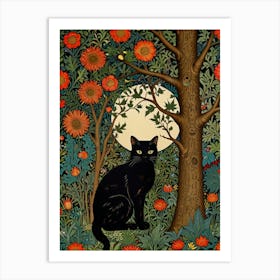 Black Cat In The Forest Style William Morris 17 Art Print