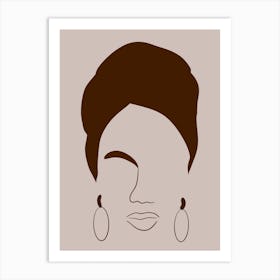 Brown Line Face Art Print