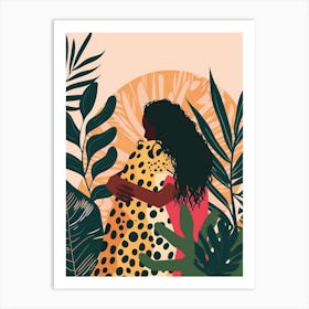 Woman Hugging A Leopard Art Print