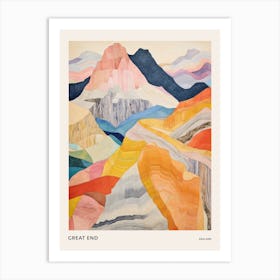 Great End England Colourful Mountain Illustration Poster Art Print