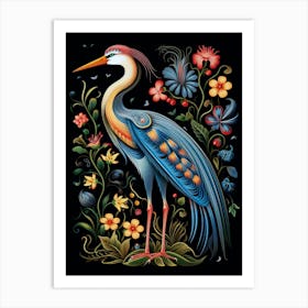 Folk Bird Illustration Great Blue Heron 5 Art Print