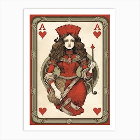 Alice In Wonderland Vintage Playing Card The Queen Of Hearts 4 Art Print