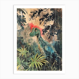 Dinosaur In The Rain Watercolour Illustration 2 Art Print