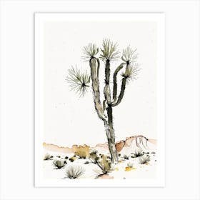 Joshua Trees In Mojave Desert Minimilist Watercolour  (2) Art Print