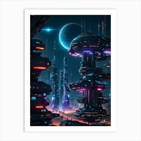 Cyberpunk space city Art Print