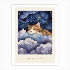 Baby Mountain Lion Sleeping In The Clouds Nursery Poster Art Print