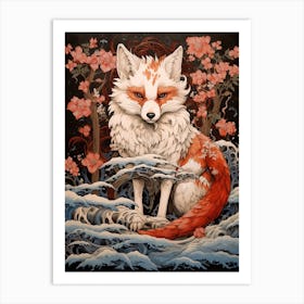 Fox Animal Drawing In The Style Of Ukiyo E 3 Art Print