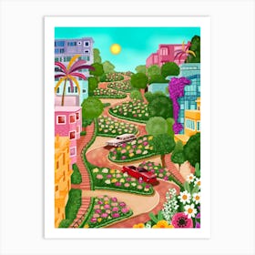 Lombard Street San Francisco USA Vibrant Travel Wall Art Print Art Print