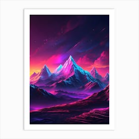 Neon Mountain Landscape Art Print