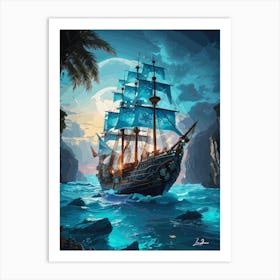 Pirate Ship In The Ocean Art Print
