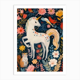 Unicorn With Woodland Friends Fauvism Inspired 1 Art Print