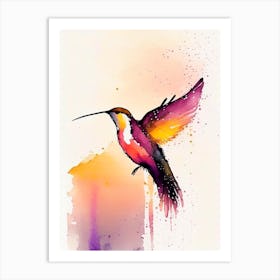 Hummingbird At Sunset Minimalist Watercolour Art Print