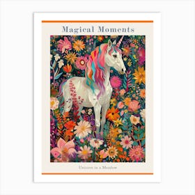 Unicorn In The Meadow Floral Portrait 2 Poster Art Print