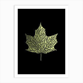 Maple Leaf Golden On Black Background Art Print