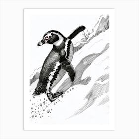 African Penguin Sliding Down Snowy Slopes 7 Art Print