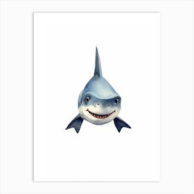 Cartoon Watercolour Blacktip Shark Kids Nursery 3 Art Print