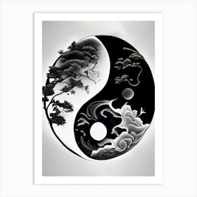 Black And White Yin and Yang 5, Illustration Art Print