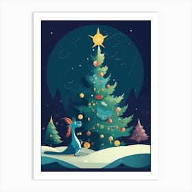 Christmas tree with baby Dragon Art Print