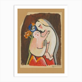 Mother And Child With Poppy, Mikuláš Galanda Art Print