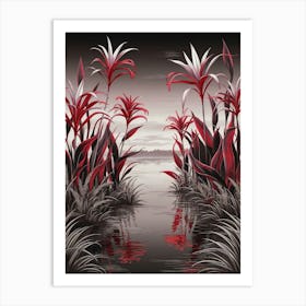 Red Flowers In The Water Art Print