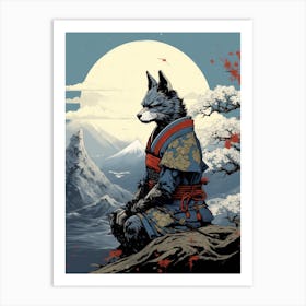 Gray Fox Japanese Illustration 1 Art Print