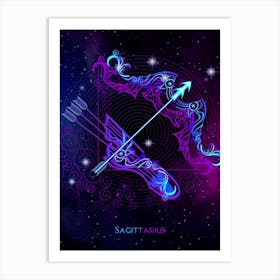 Sagittarius — Zodiac neon signs Art Print