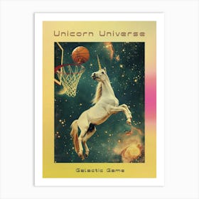 Unicorn In Space Playing Basketball Retro 2 Poster Art Print