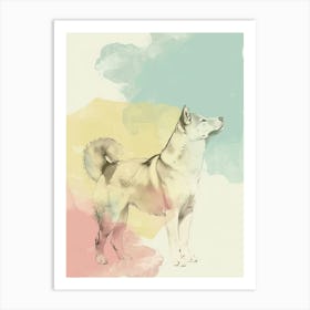 Akita Dog Pastel Line Watercolour Illustration  3 Art Print