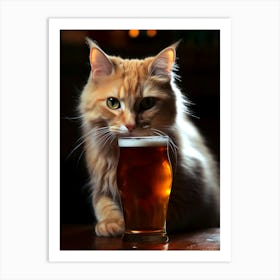 Cat Drinking Beer Art Print