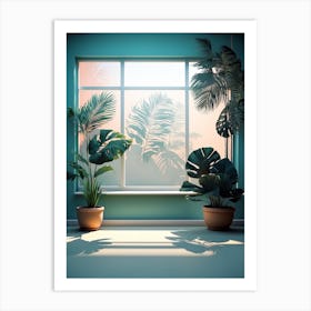 Potted Plants in a Blue Room Art Print
