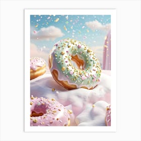 Whimsical 3d Illustration Of A Glazed Donut With A Gold Scaled Texture Adorned With Sprinkles In Pa Art Print