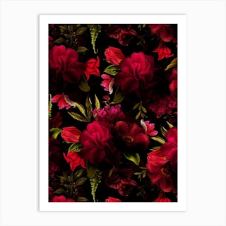 Dark Red Vintage Roses Art Print