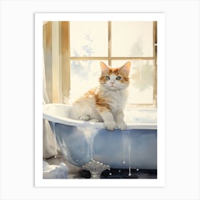 Turkish Cat In Bathtub Bathroom 7 Art Print