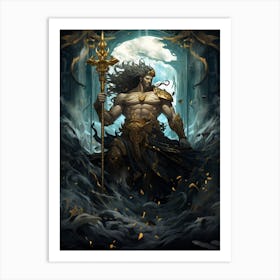  An Illustration Of The Greek God Poseidon In Art Deco 1 Art Print