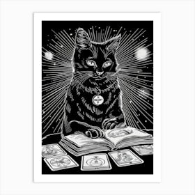 Cat Reading Tarot Cards Art Print