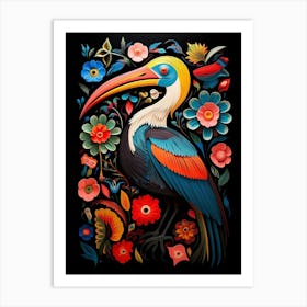 Folk Bird Illustration Brown Pelican 2 Art Print