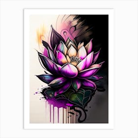 Lotus Flower In Garden Graffiti 1 Art Print