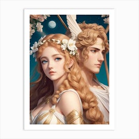 Dreamshaper V7 Apollo And Artemis Greek Mythology Anime 1 Art Print