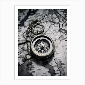 Compass On A Map 6 Art Print