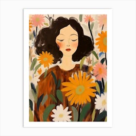 Woman With Autumnal Flowers Everlasting Flower Art Print