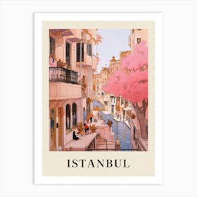 Istanbul Turkey 5 Vintage Pink Travel Illustration Poster Art Print