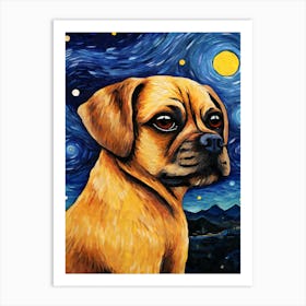 Puggle Starry Night Dog Portrait Art Print