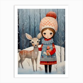 Girl With A Deer Art Print