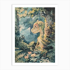 Cute Dinosaur In The Leaves Storybook Style 2 Art Print